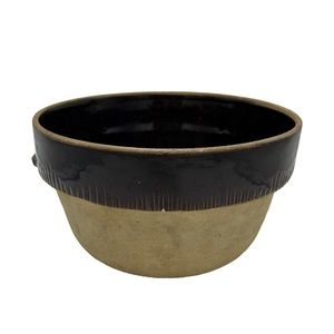 1930s Vintage Tan + Brown Crock Stoneware Bowl